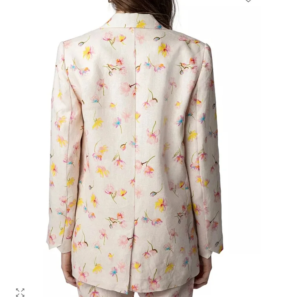 Zadig &‎ Voltaire Courtney Vegy Linen Blazer Jacket Sz XL / EU 42 Pink Floral